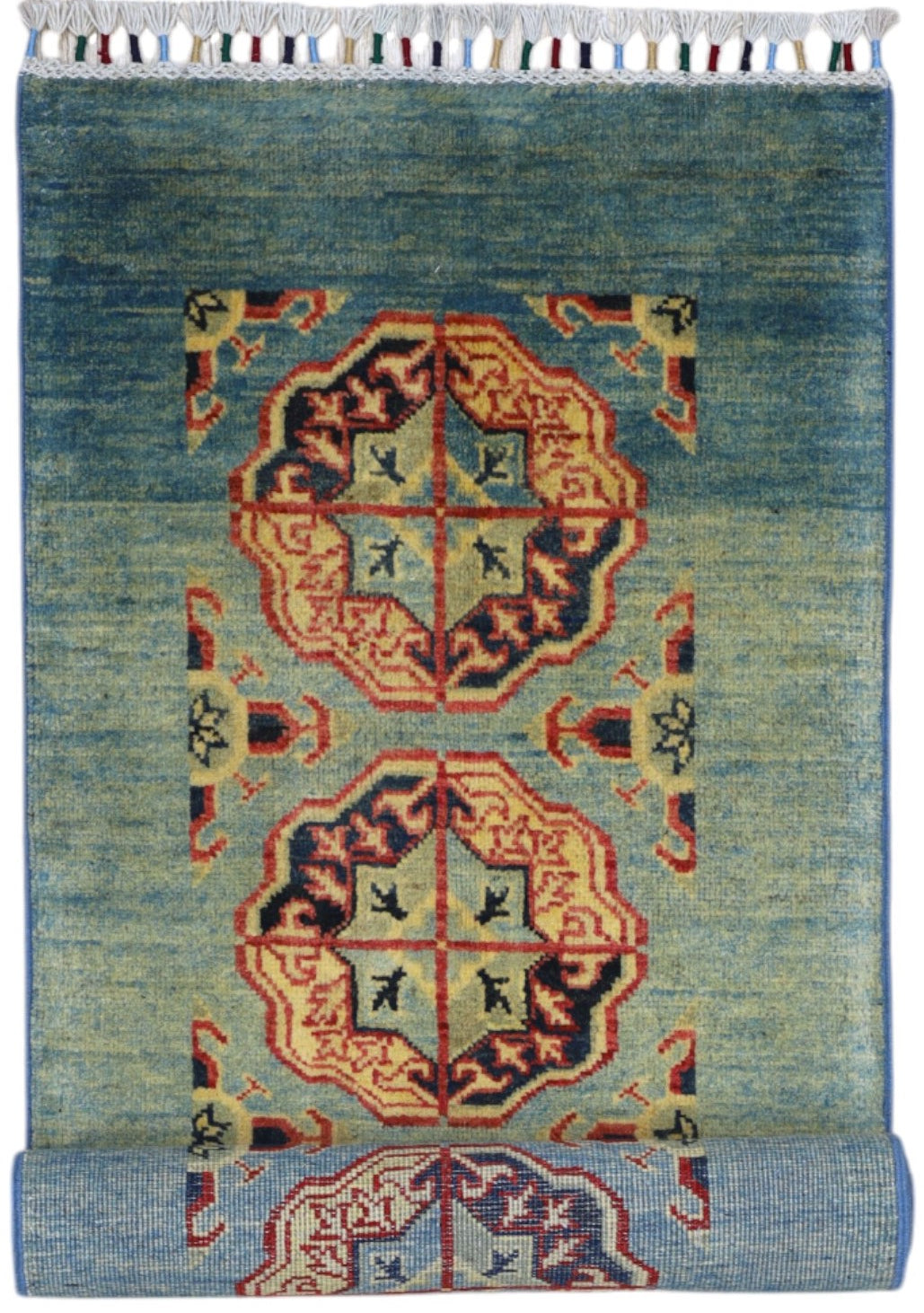 Hand-Knotted Afghani Kazak Wool Rug – 2’1″ x 5’7″