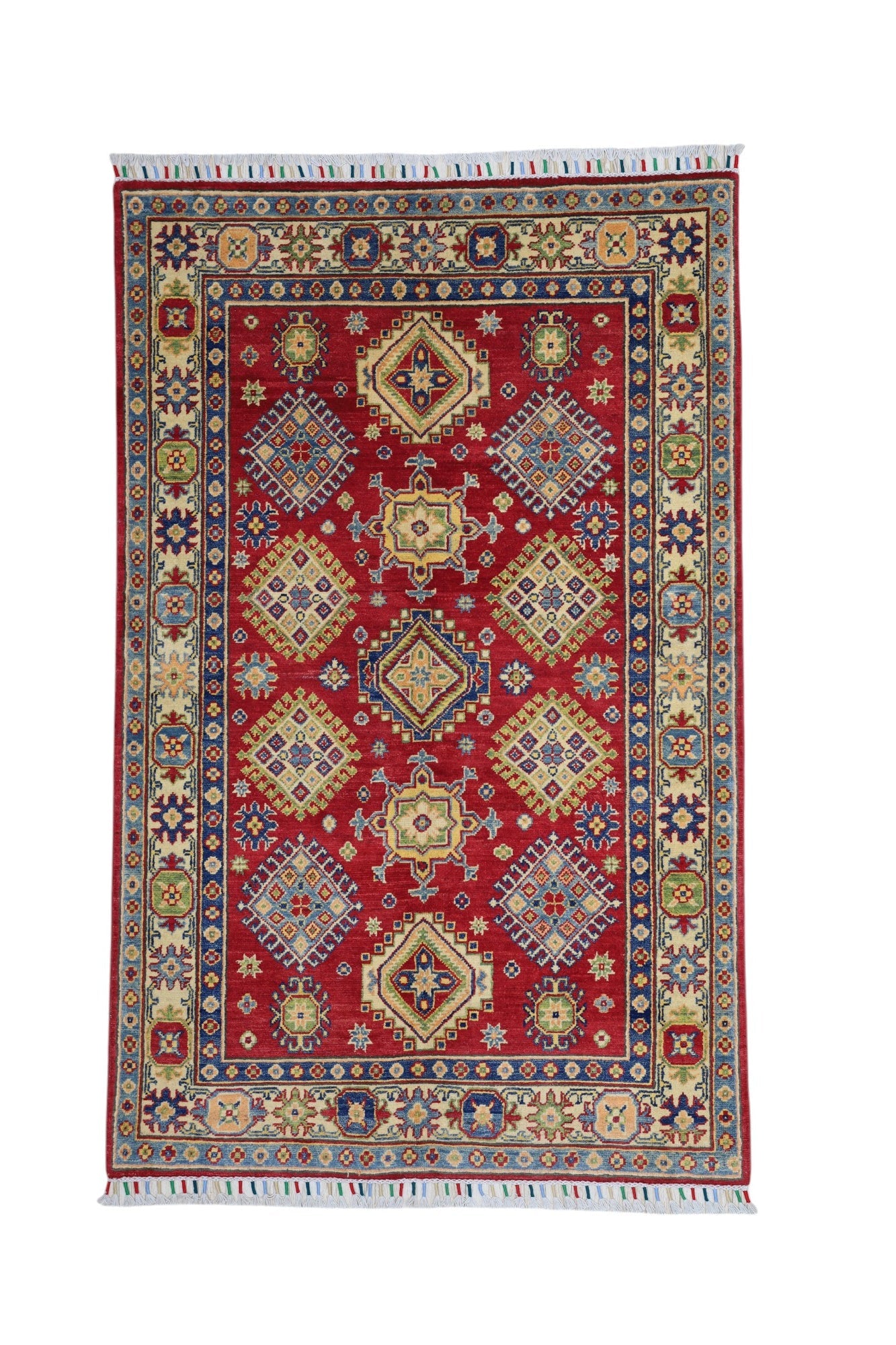 Hand-Knotted Afghani Kazak Wool Rug – 3’10″ x 6’0″
