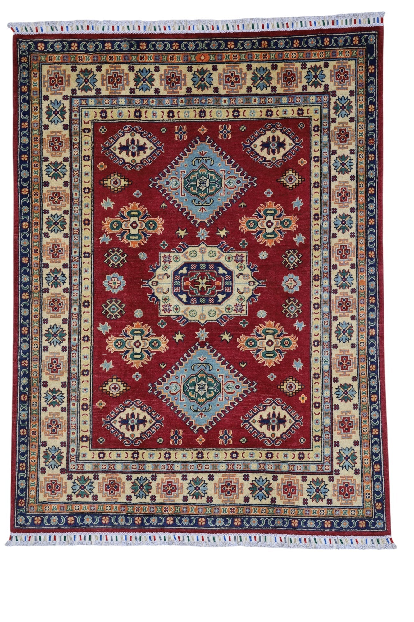 Hand-Knotted Afghani Kazak Wool Rug – 4’10″ x 6’6″