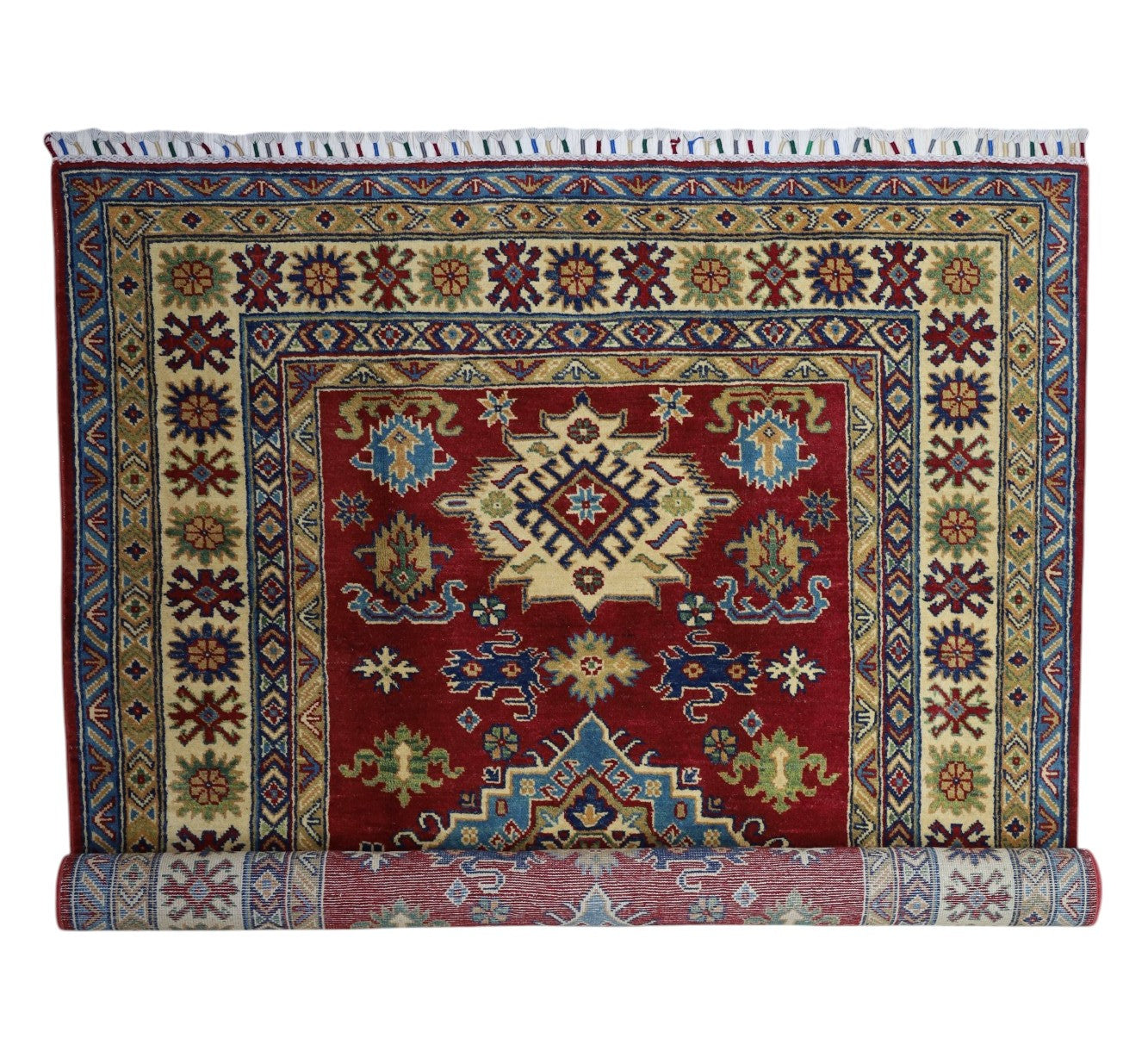 Hand-Knotted Afghani Kazak Wool Rug – 4’9″ x 6’8″