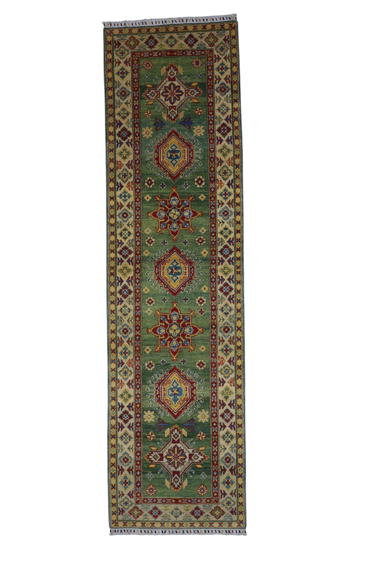 Hand-Knotted Afghani Kazak Wool Rug – 2’7″ x 9’8″