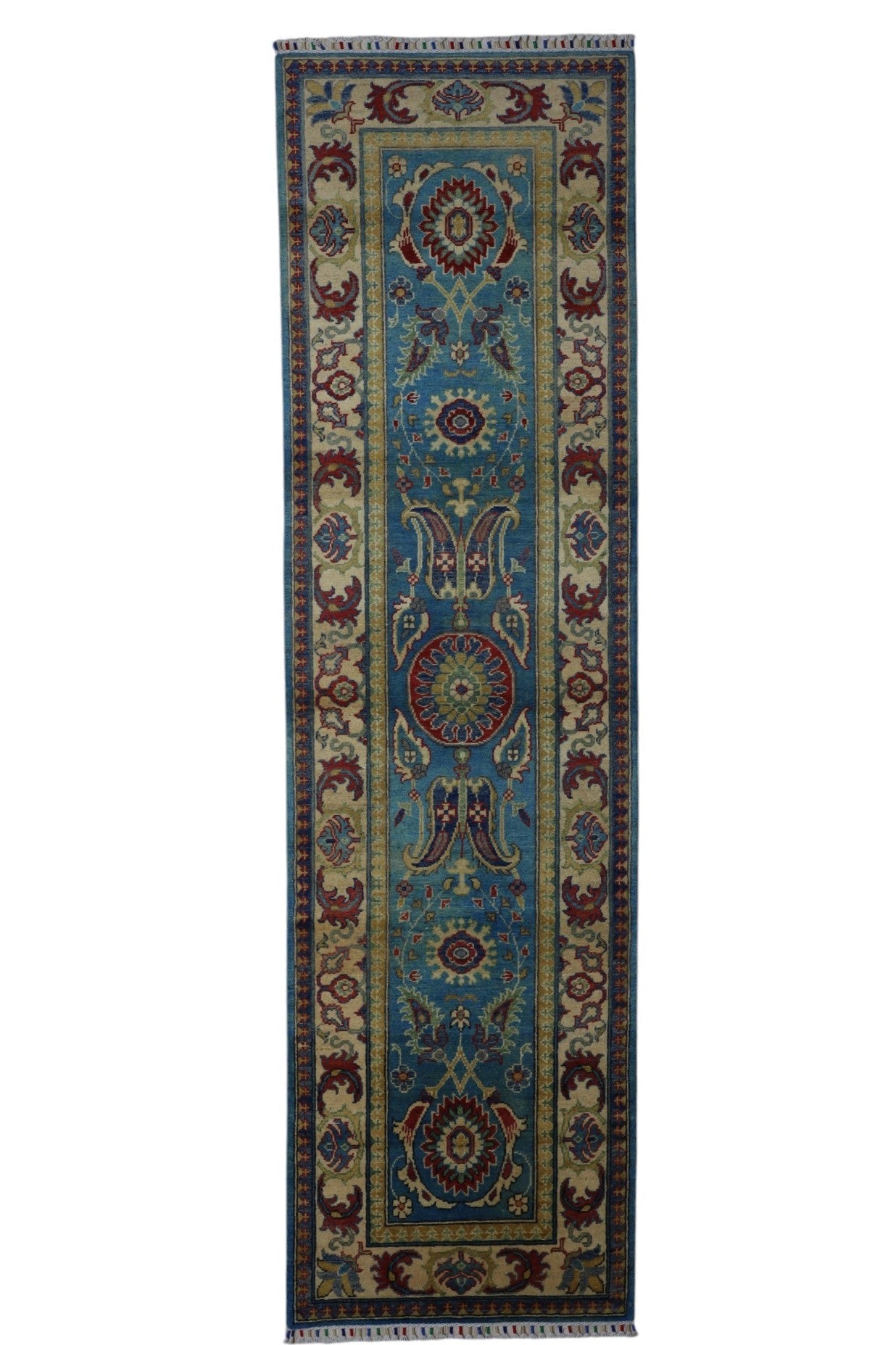 Hand-Knotted Afghani Kazak Wool Rug – 2’8″ x 9’9″