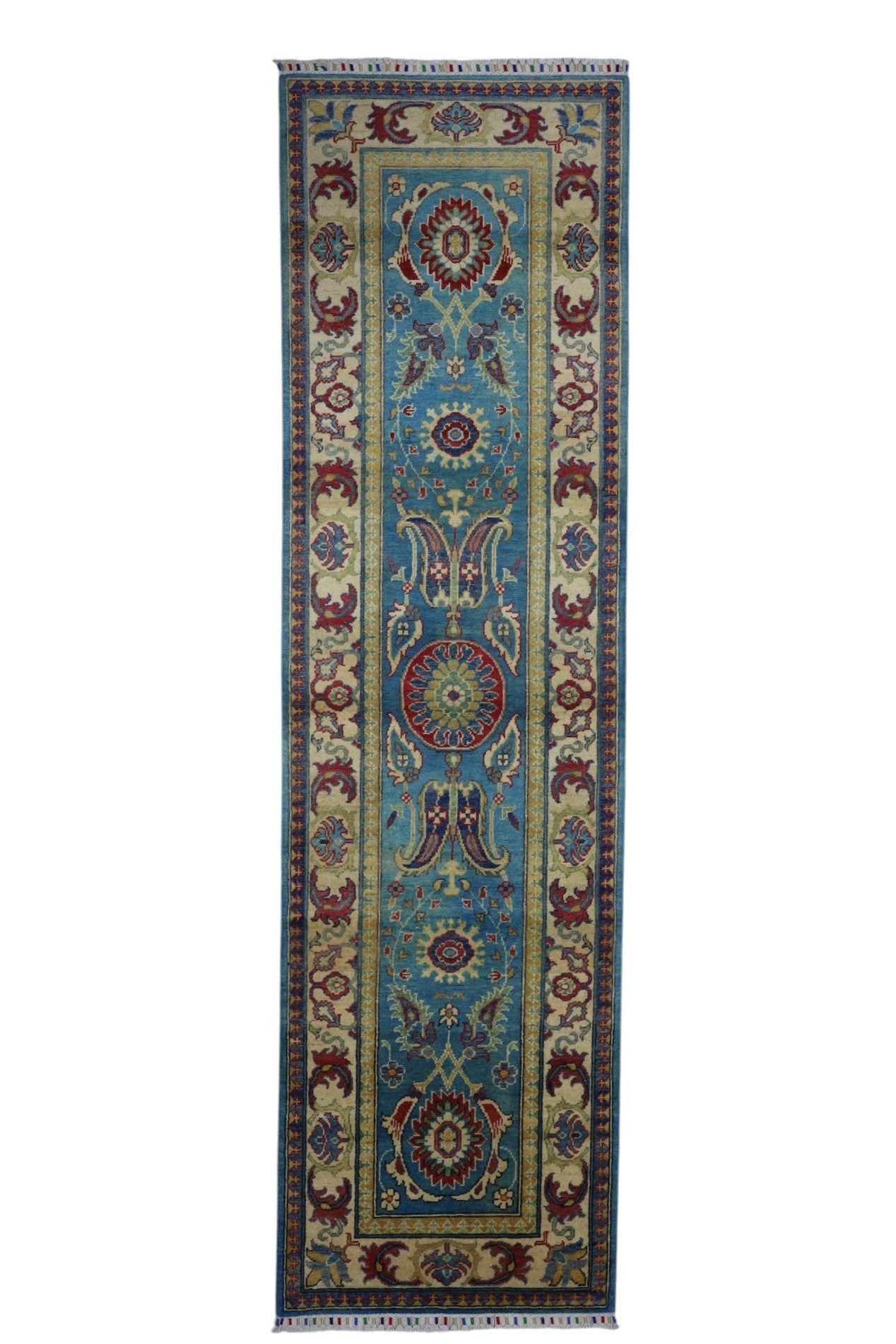 Hand-Knotted Afghani Kazak Wool Rug – 2’8″ x 9’9″