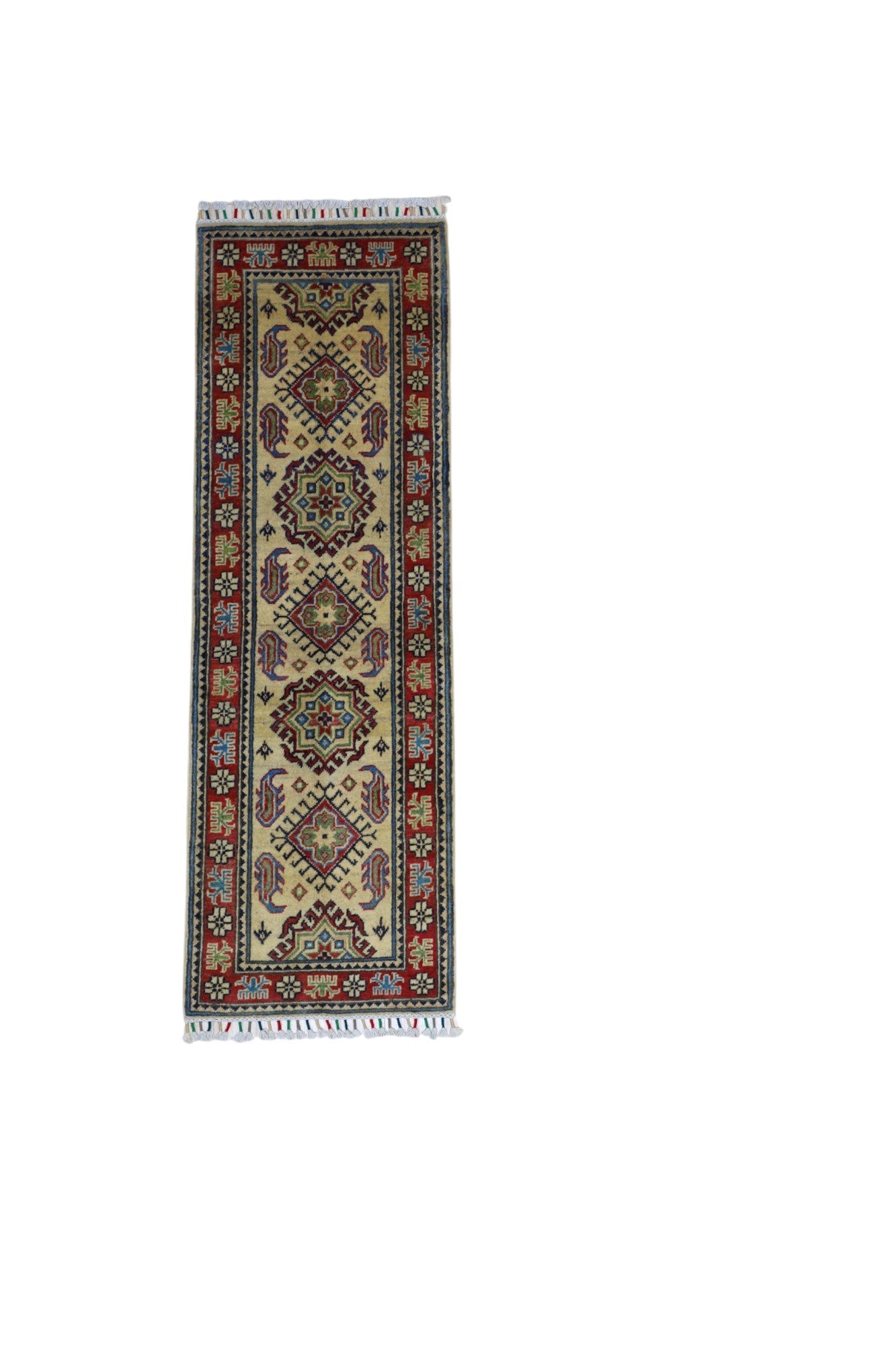 Hand-Knotted Afghani Kazak Wool Rug – 2’0″ x 6’2″