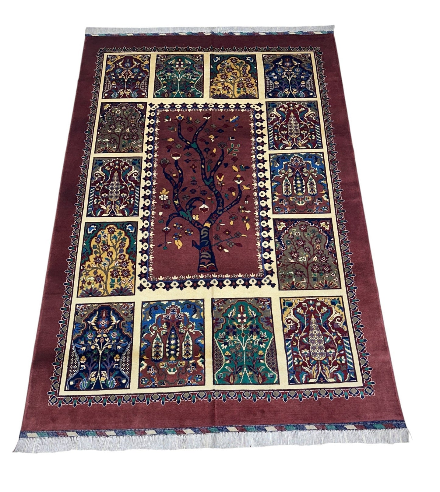Hand-Knotted Afghani Tree of Life Wool Rug – 6’6″ x 9’6″