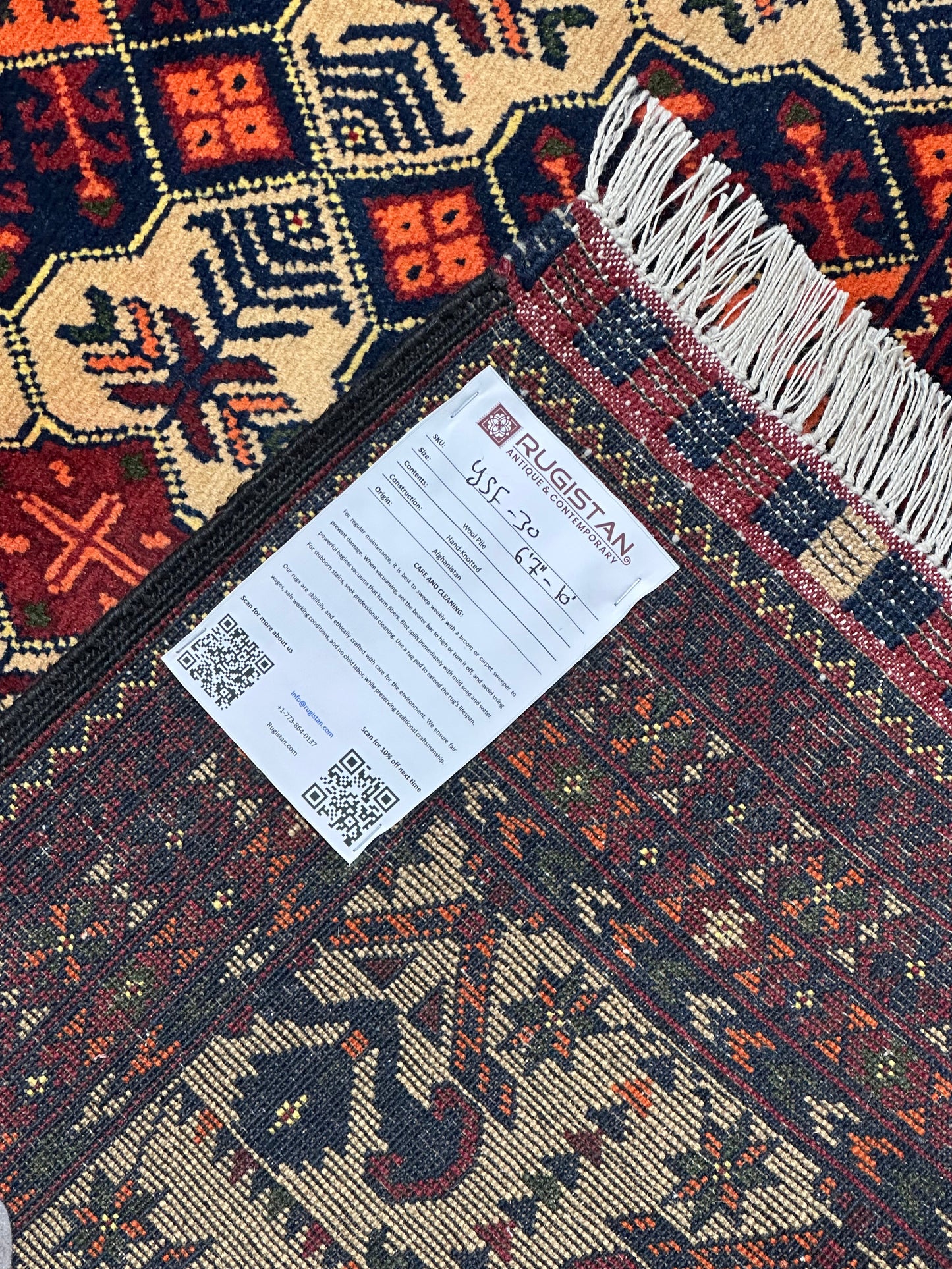 Hand-Knotted Afghani Yusufi Wool Rug – 6’7″ x 10’0″