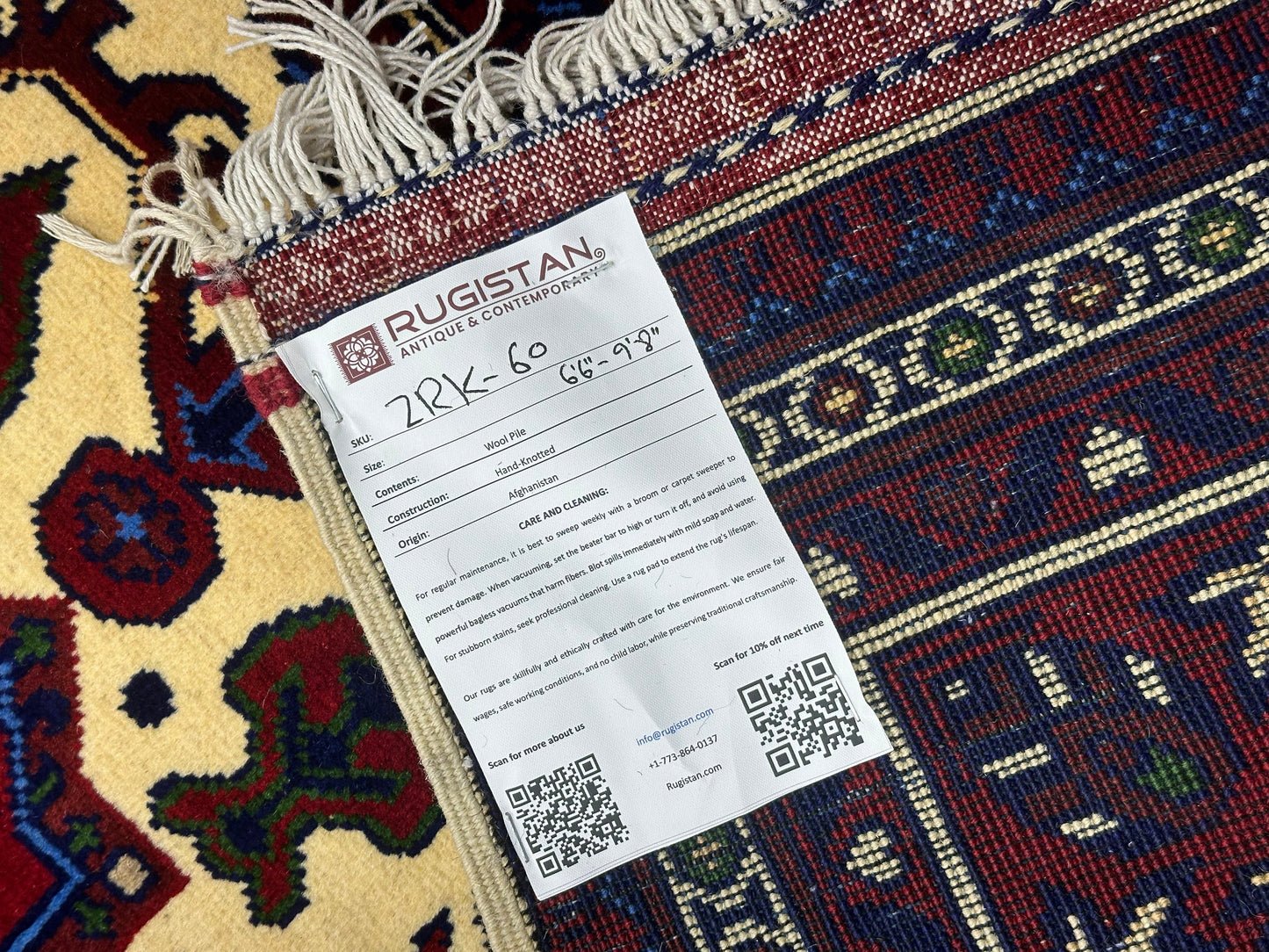 Hand-Knotted Afghani Zerkhaki Wool Rug – 6’6″ x 9’8″