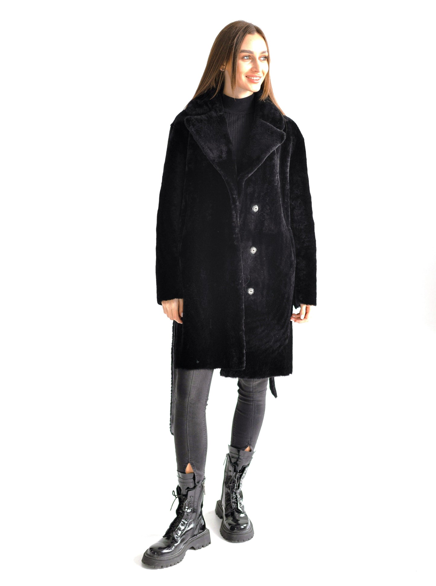 Äkta Shearling Merino Lamm Läderrock från Punto Leather