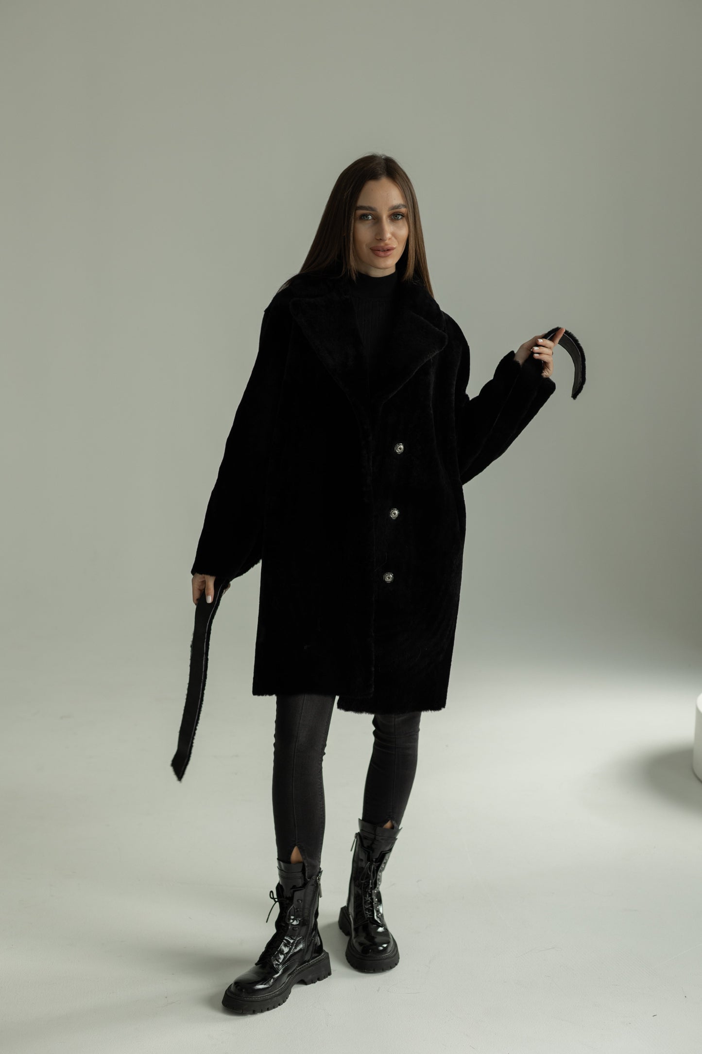 Äkta Shearling Merino Lamm Läderrock från Punto Leather