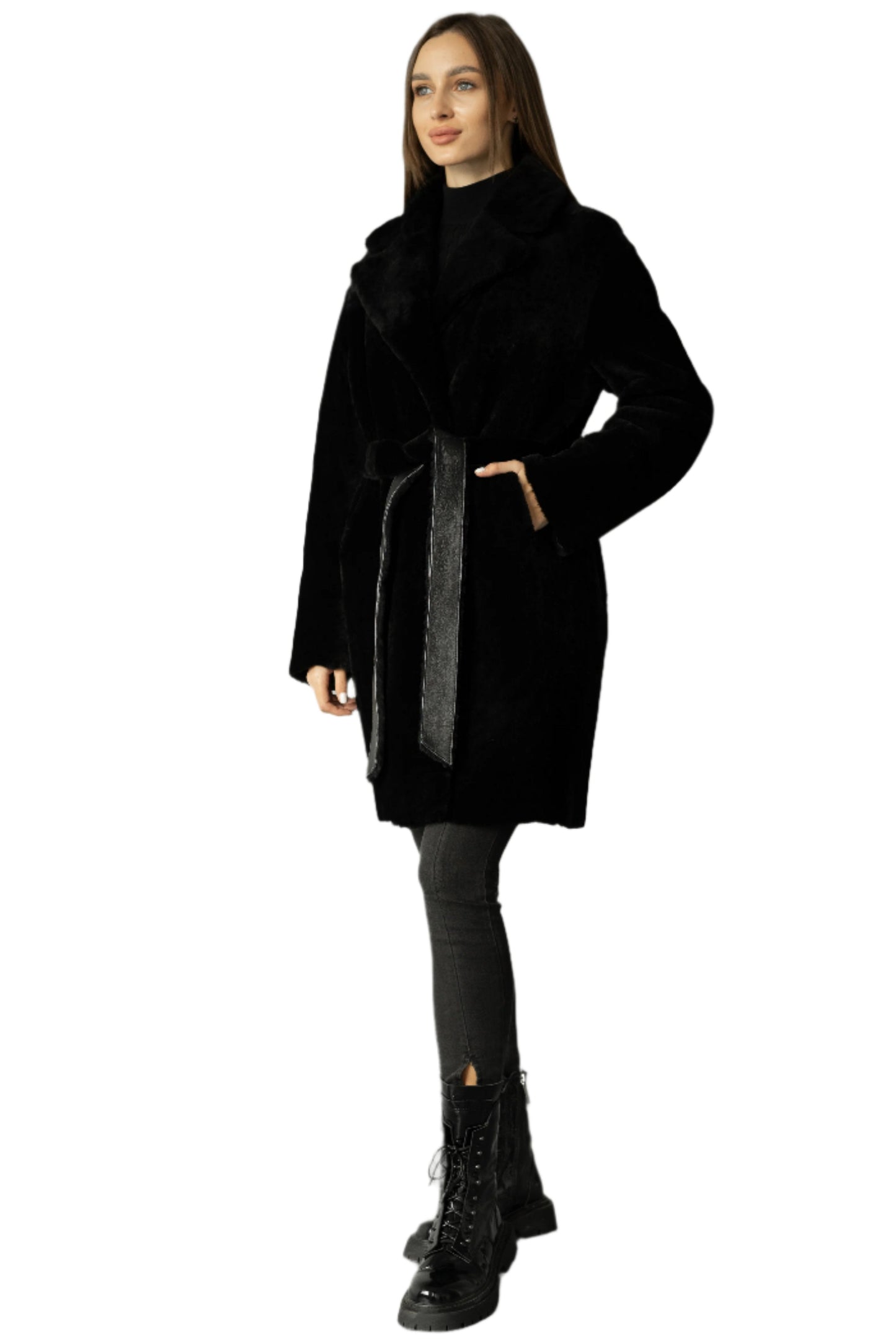 Äkta Shearling Merino Lamm Läderrock från Punto Leather