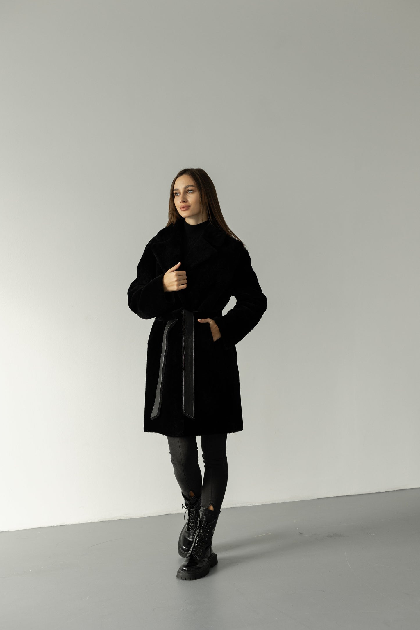 Äkta Shearling Merino Lamm Läderrock från Punto Leather