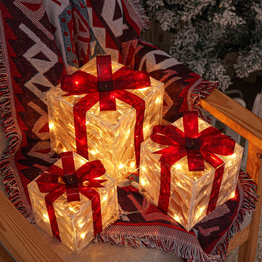 LED Gift Box Set | 3-Piece Christmas Decoration with Warm Glow 0