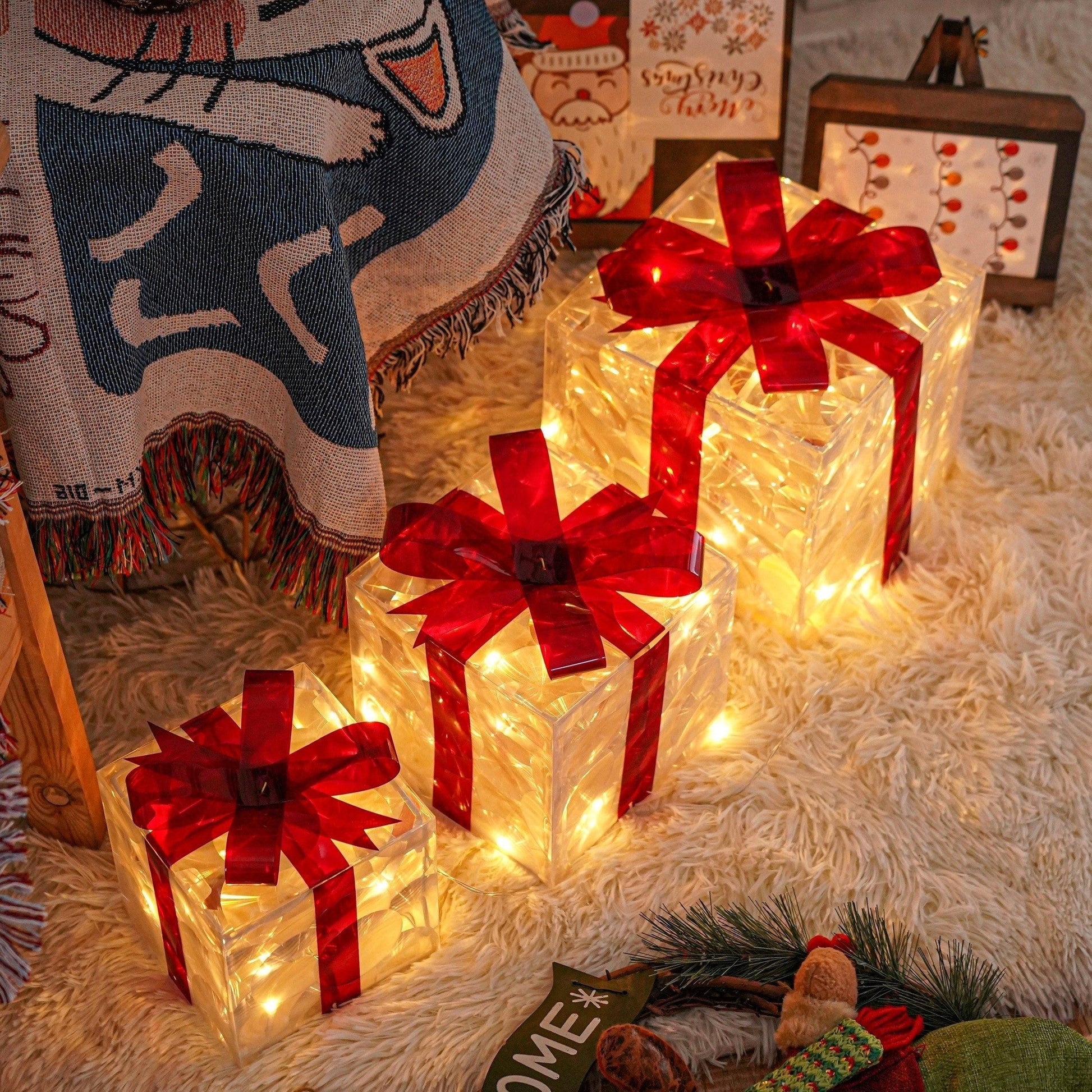 LED Gift Box Set | 3-Piece Christmas Decoration with Warm Glow 4
