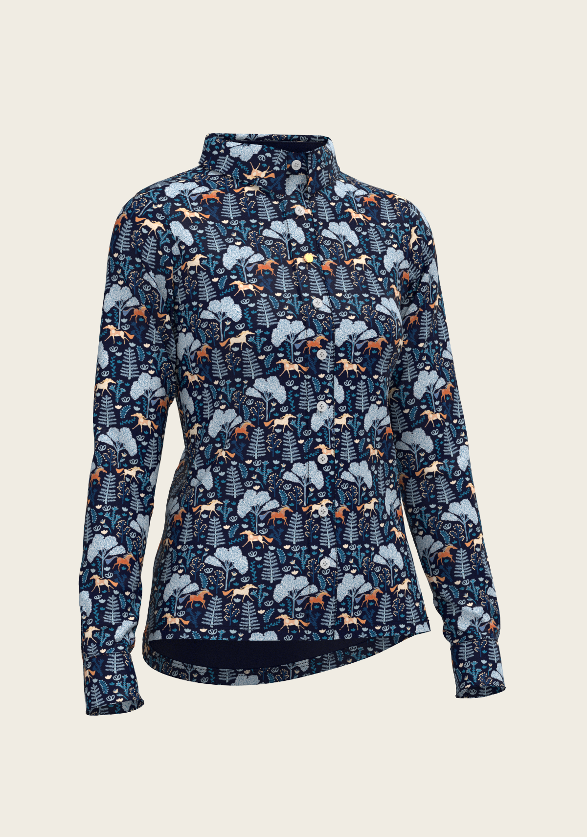 Forest on Navy Ladies Button Shirt
