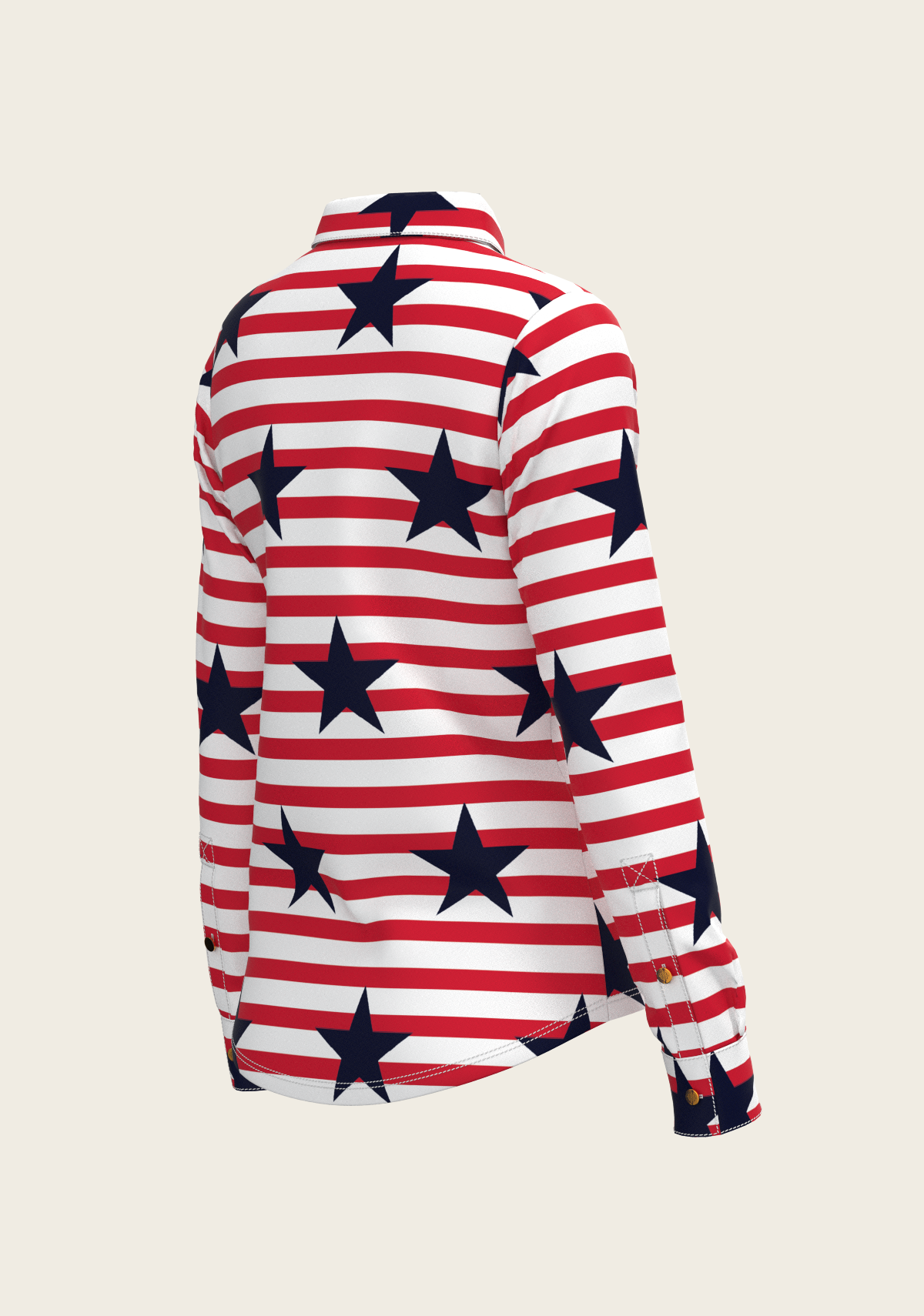 Navy Stars on Red Stripes Ladies Button Shirt