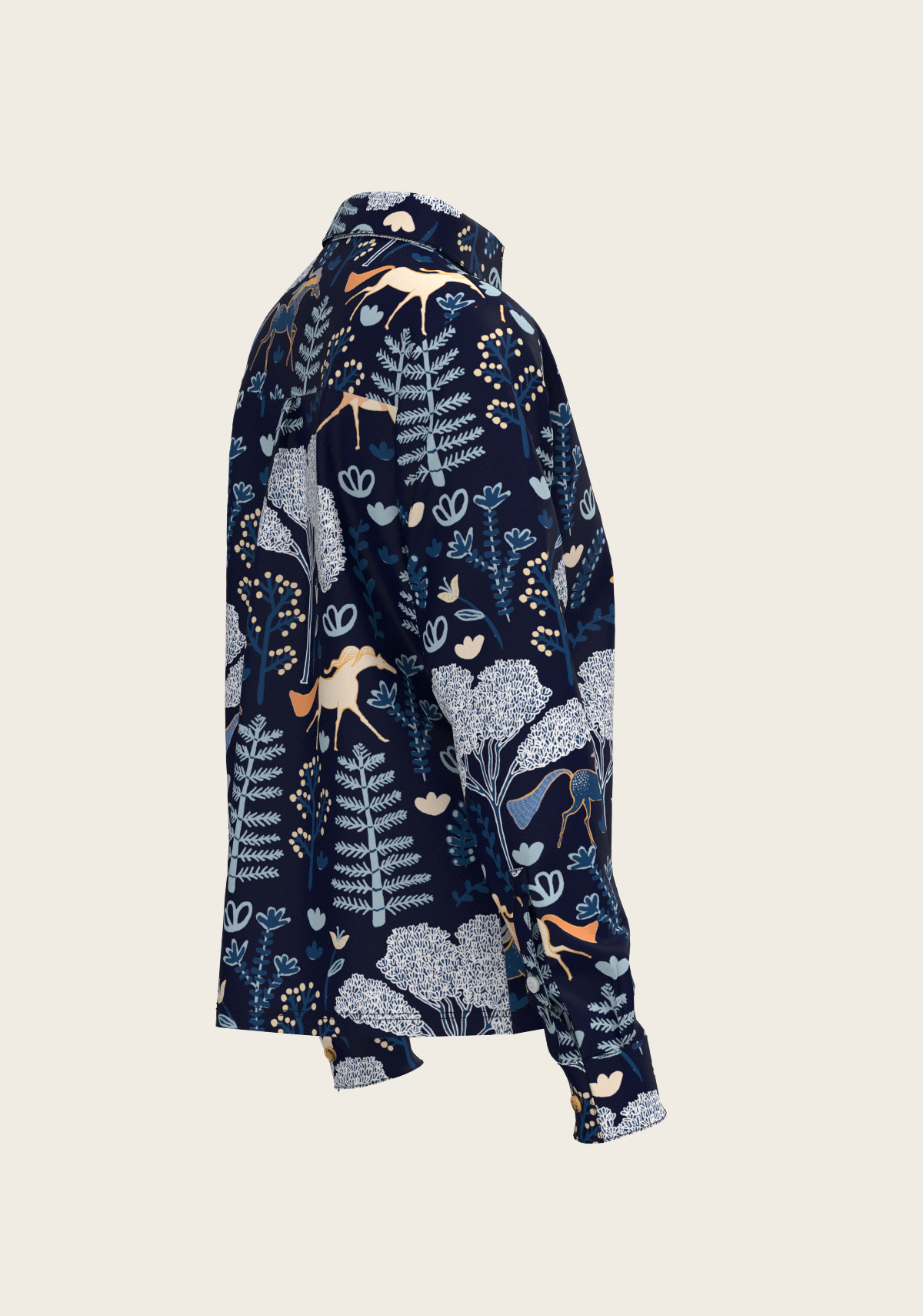 Forest on Navy Loose Fitting Button Shirt