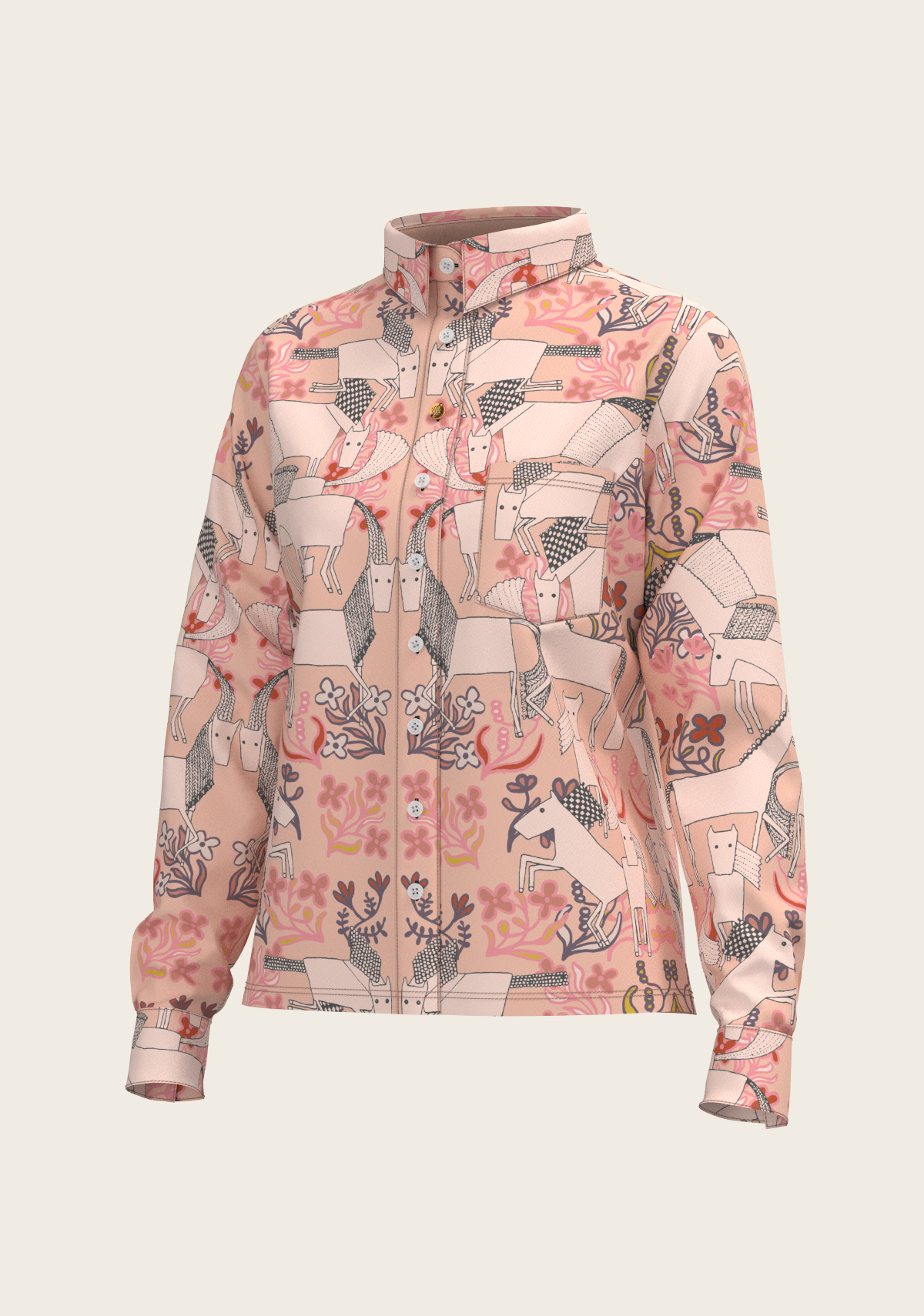 Maize on Peach Loose Fitting Button Shirt