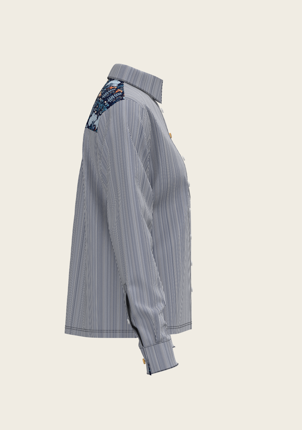 Stripes on Navy Loose Fitting Button Shirt