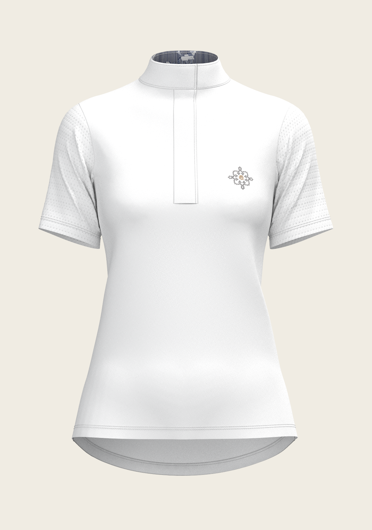 White with Navy Stripes Inner Details Short Sleeve Show Shirt