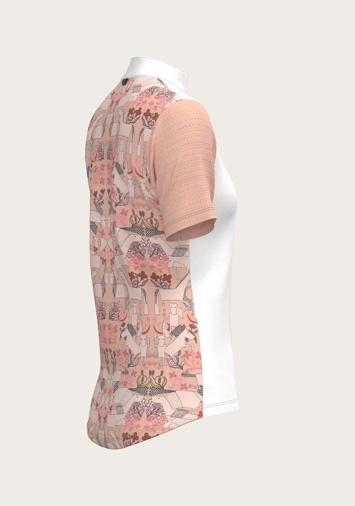 Maze on Peach Long Pleated Short Sleeve Show Shirt