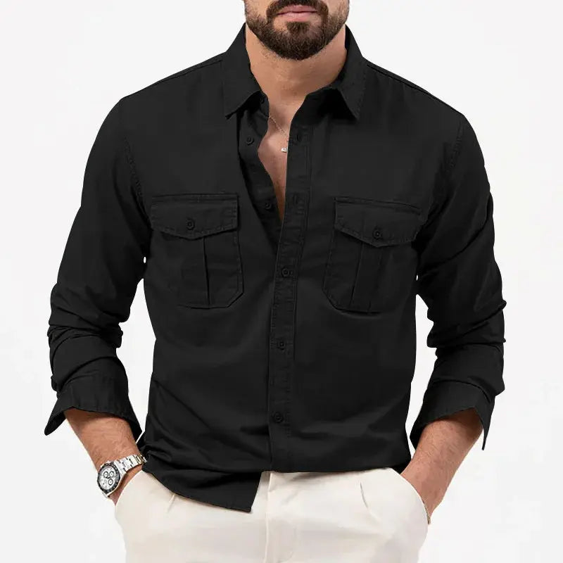 Long Sleeve Men's Shirt | Durable Fabric with Chest Pockets for Casual Elegance 1