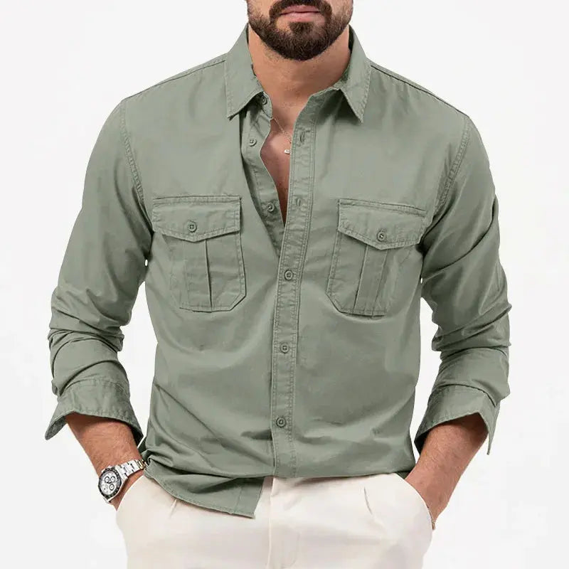 Long Sleeve Men's Shirt | Durable Fabric with Chest Pockets for Casual Elegance 2