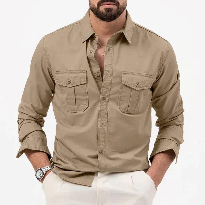 Long Sleeve Men's Shirt | Durable Fabric with Chest Pockets for Casual Elegance 3