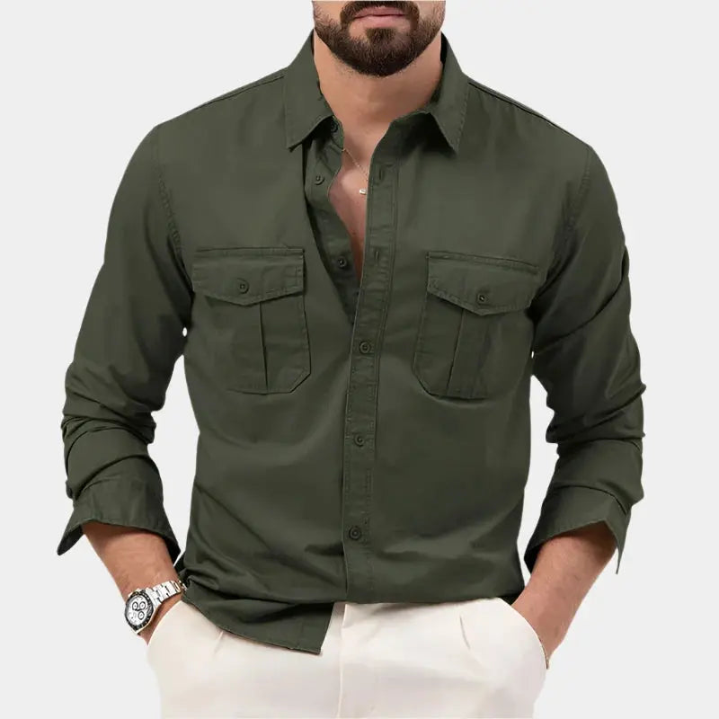 Long Sleeve Men's Shirt | Durable Fabric with Chest Pockets for Casual Elegance 4