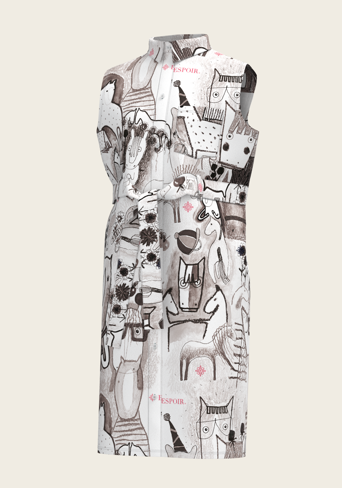 The Horse Fair Monochrome Sleeveless Shirt Dress