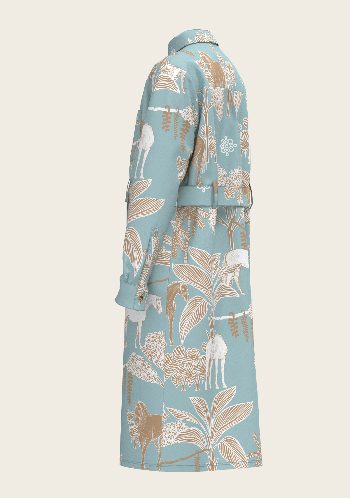 Island Horses on Sky Blue Long Sleeve Shirt Dress