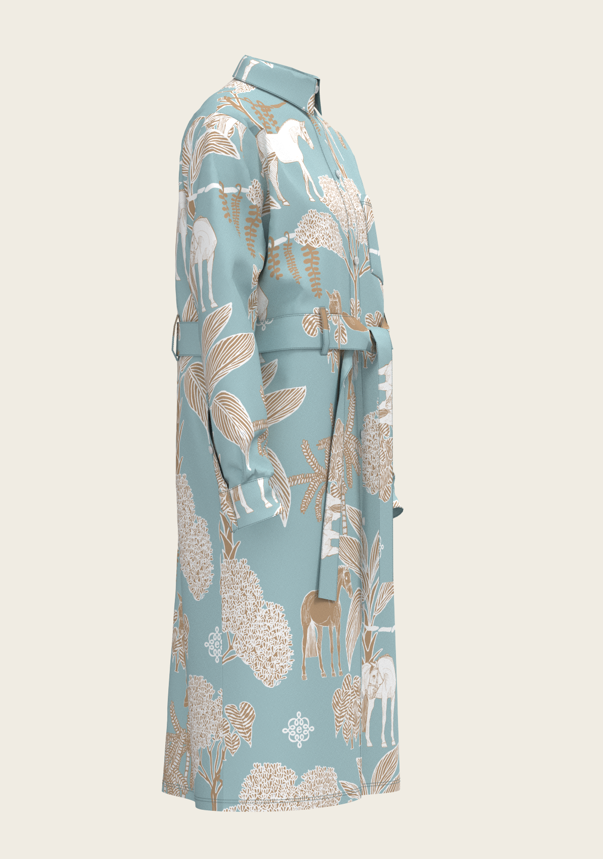 Island Horses on Sky Blue Long Sleeve Shirt Dress