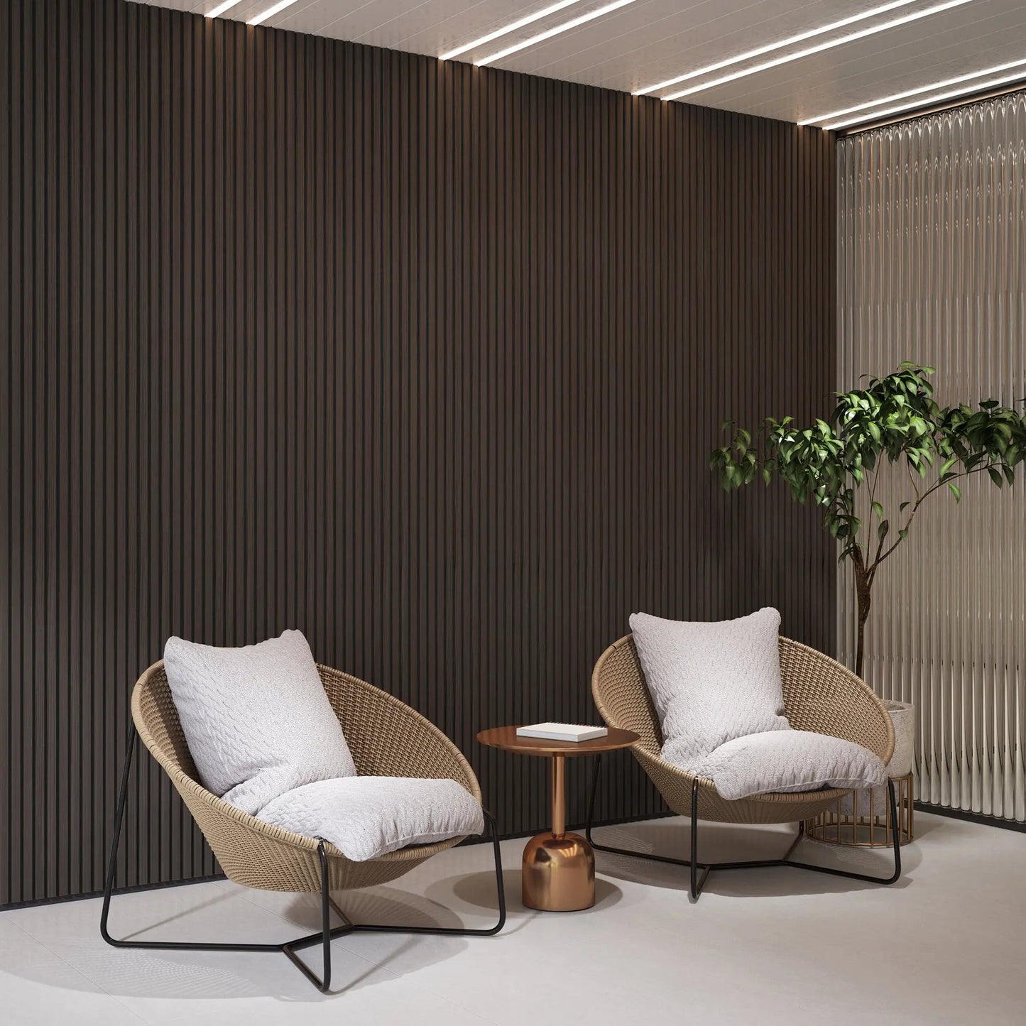 Luxury Smoked Walnut Acoustic Solid Wood Slat Wall Panels ( 2 Panels Per Box)