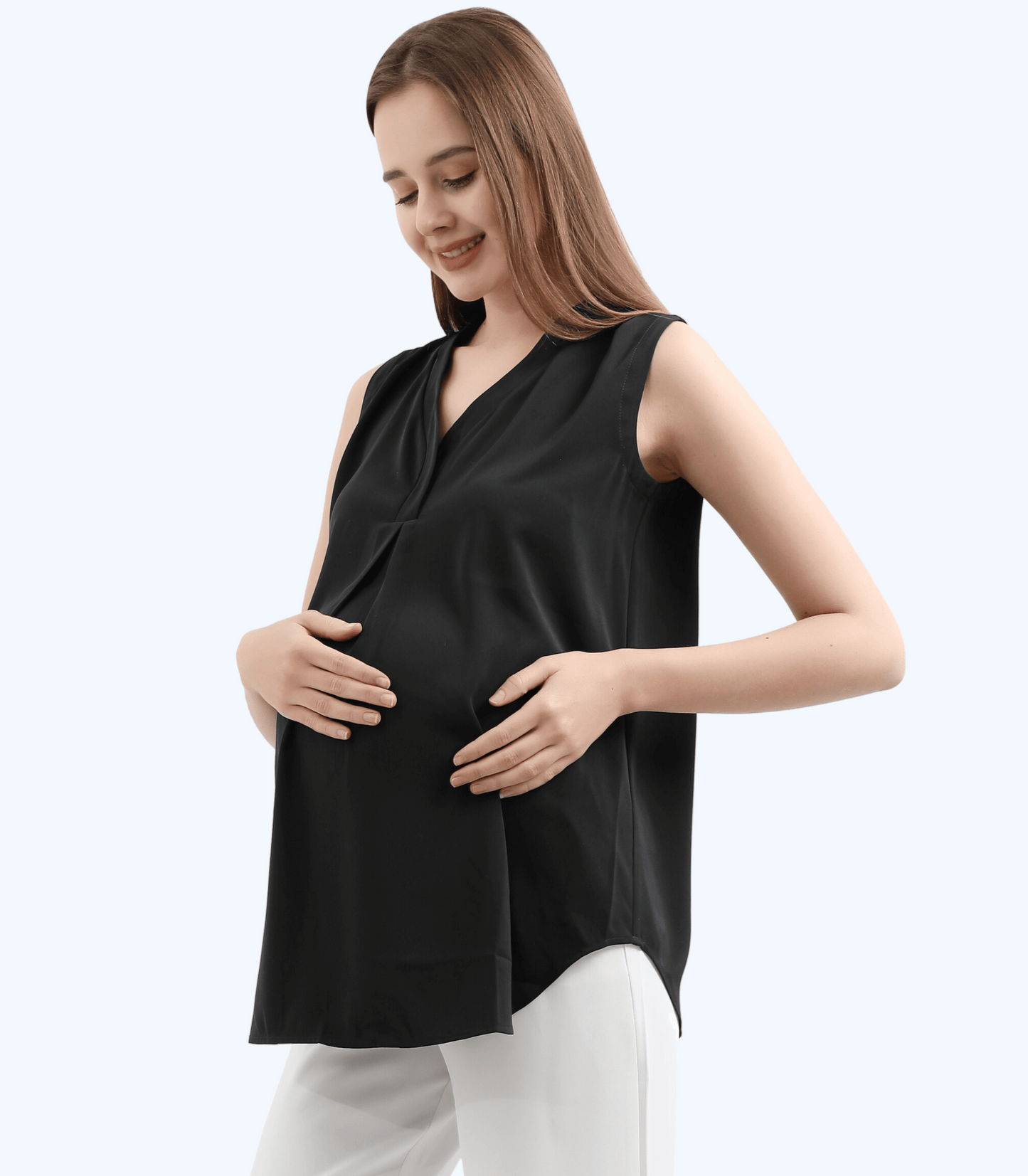 Camicetta premaman con scollo a V e pieghe frontali