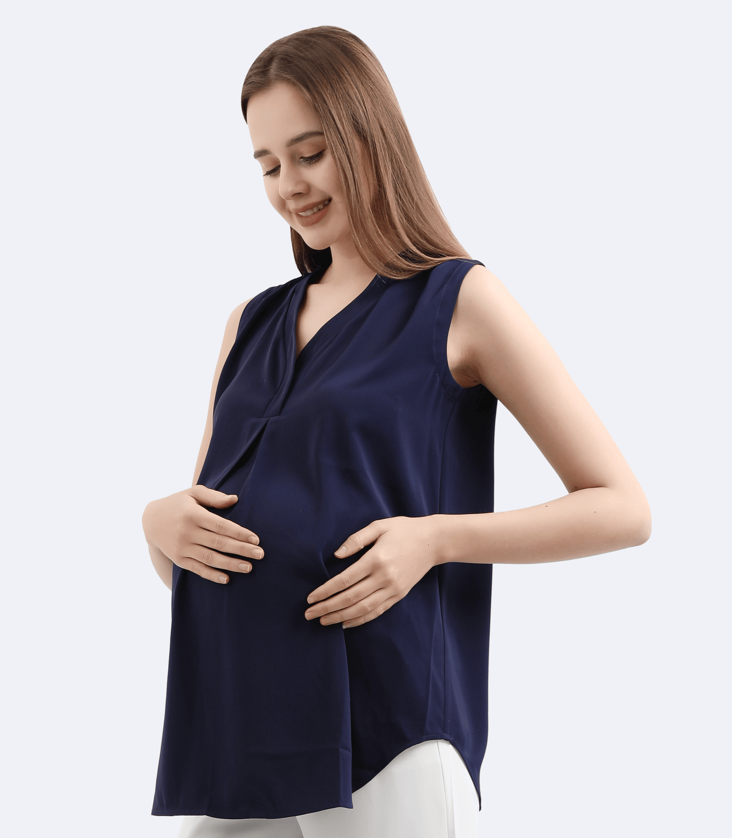 Camicetta premaman con scollo a V e pieghe frontali
