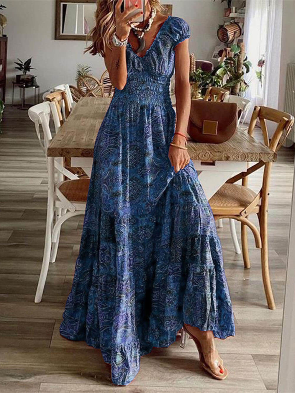 Maxi Dress | Lightweight Boho Style with Smocked Bodice and Puff Sleeves 1