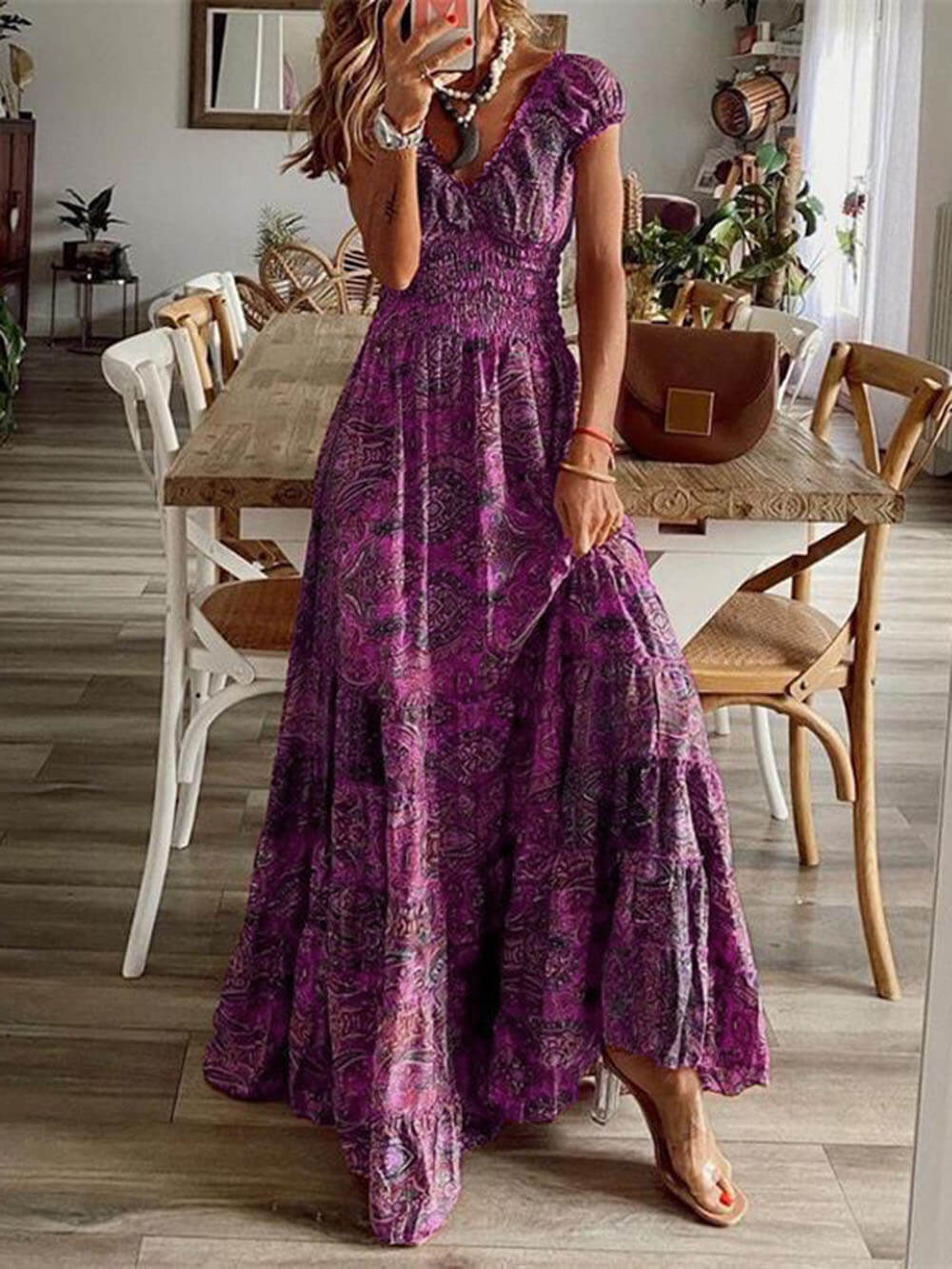Maxi Dress | Lightweight Boho Style with Smocked Bodice and Puff Sleeves 2
