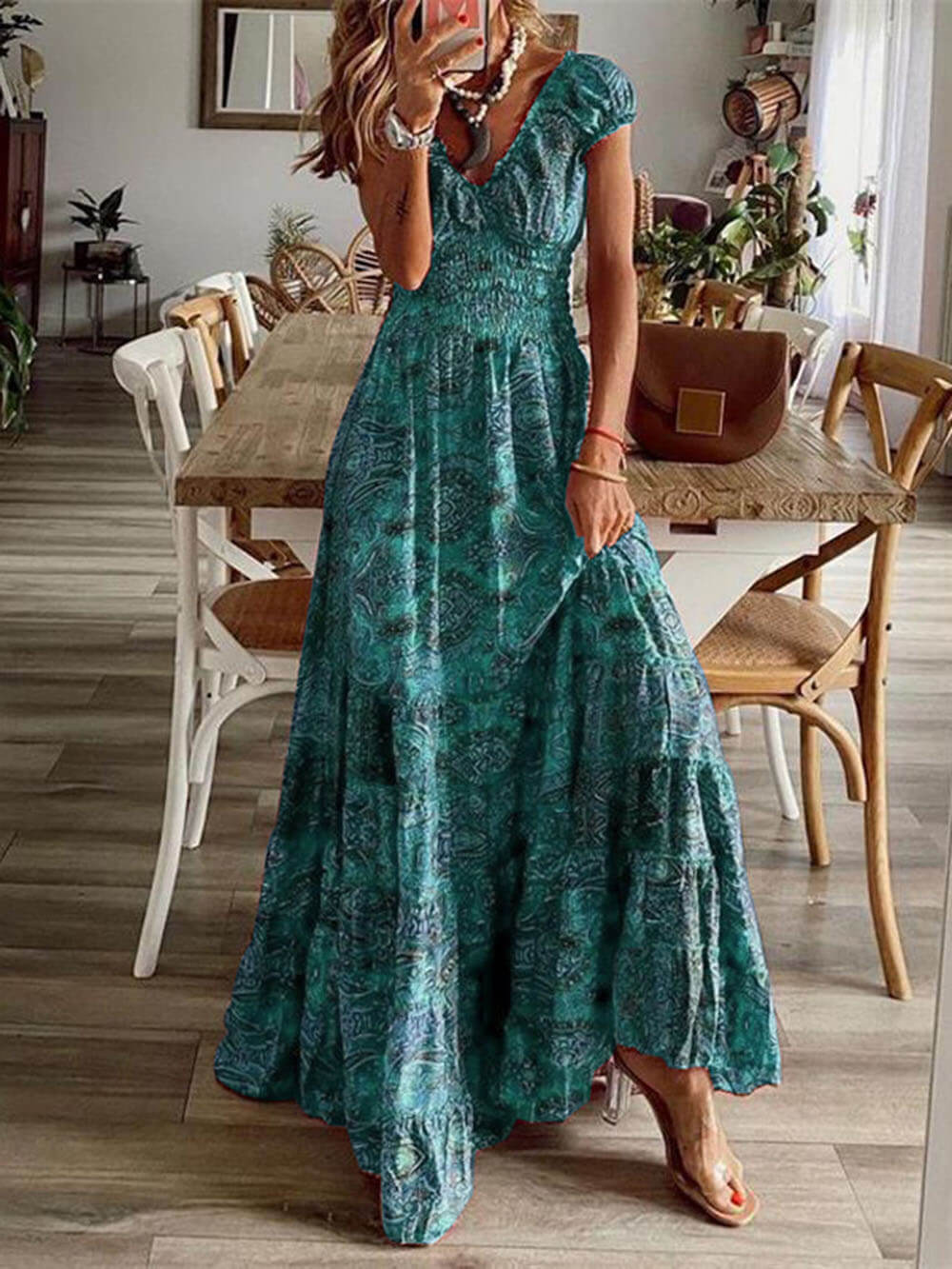 Maxi Dress | Lightweight Boho Style with Smocked Bodice and Puff Sleeves 4