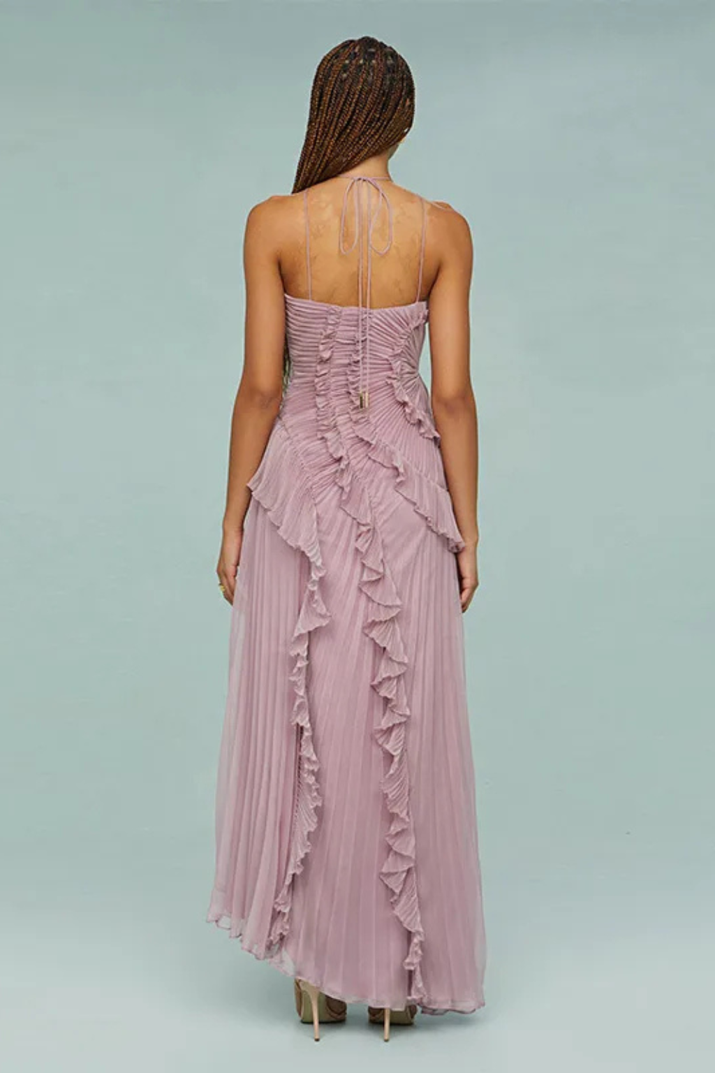 Maxi Dress | Pleated Fabric with Ruffled Halter Design 8