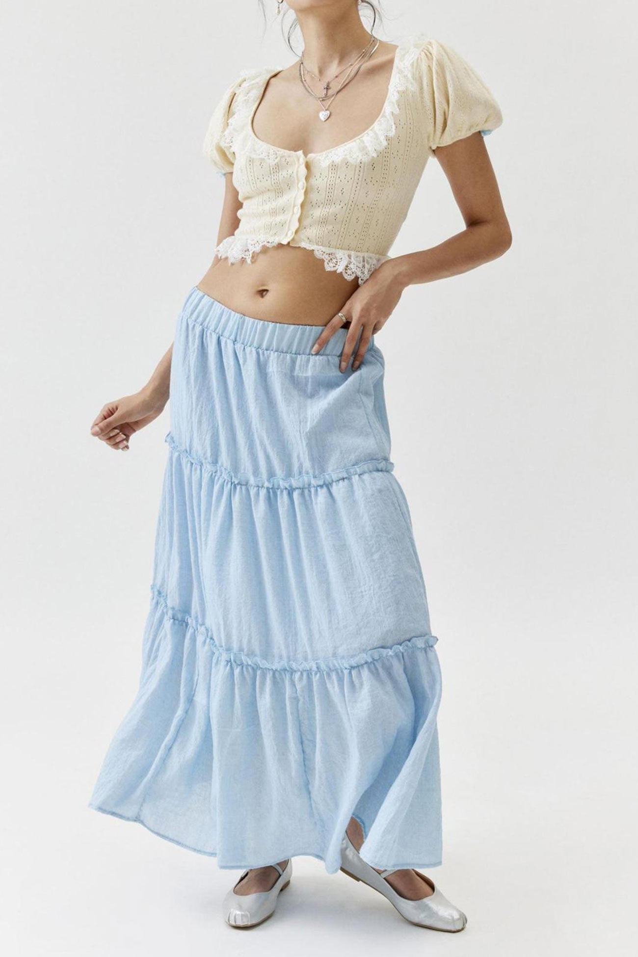 Maxi Skirt | Lightweight Cotton Linen with Tiered Flowy Design 1