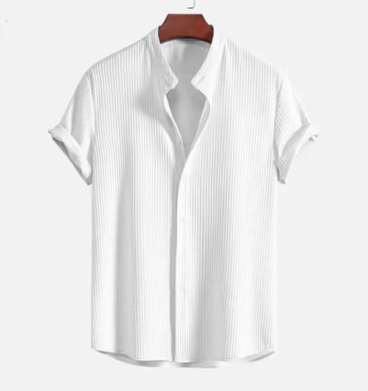 Men's Casual Button Down Shirt | Lightweight Cotton Blend with Modern Stand Collar 1