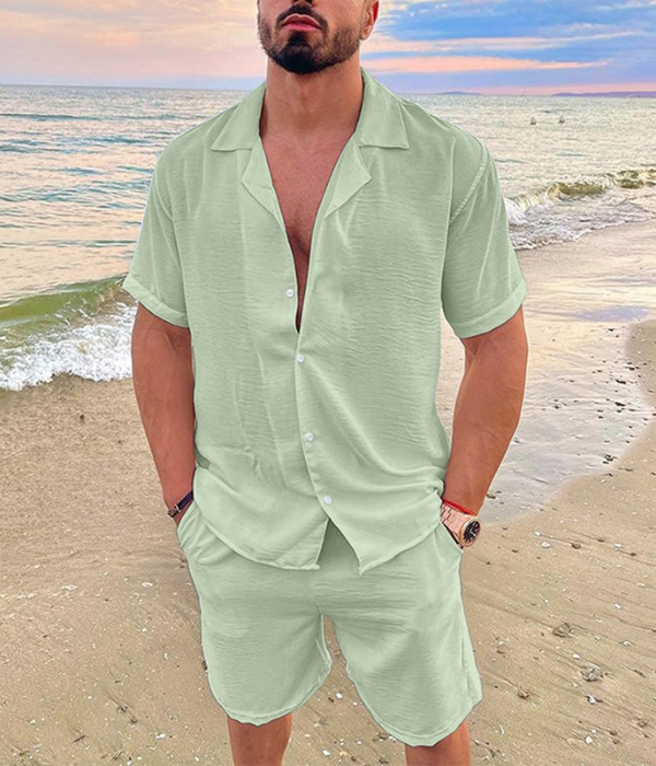 Men's Clothing | Casual Short Sleeve Shirt and Shorts Set with Lightweight Breathable Fabric for Summer Comfort 1