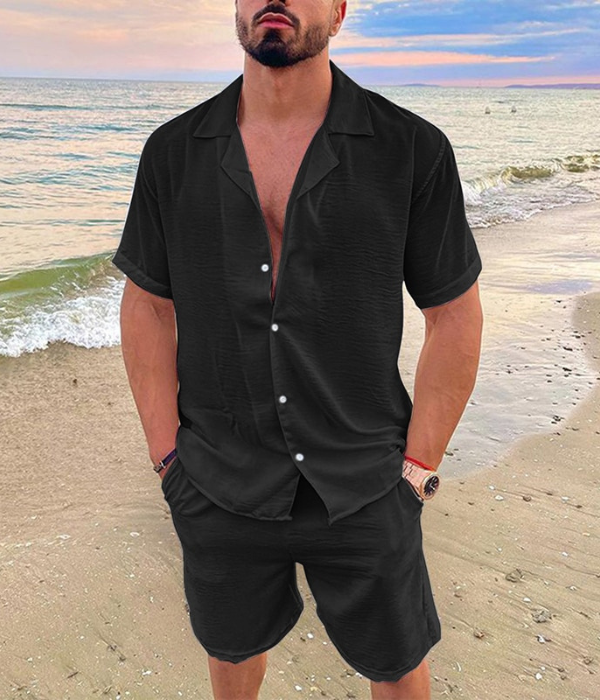 Men's Clothing | Casual Short Sleeve Shirt and Shorts Set with Lightweight Breathable Fabric for Summer Comfort 2