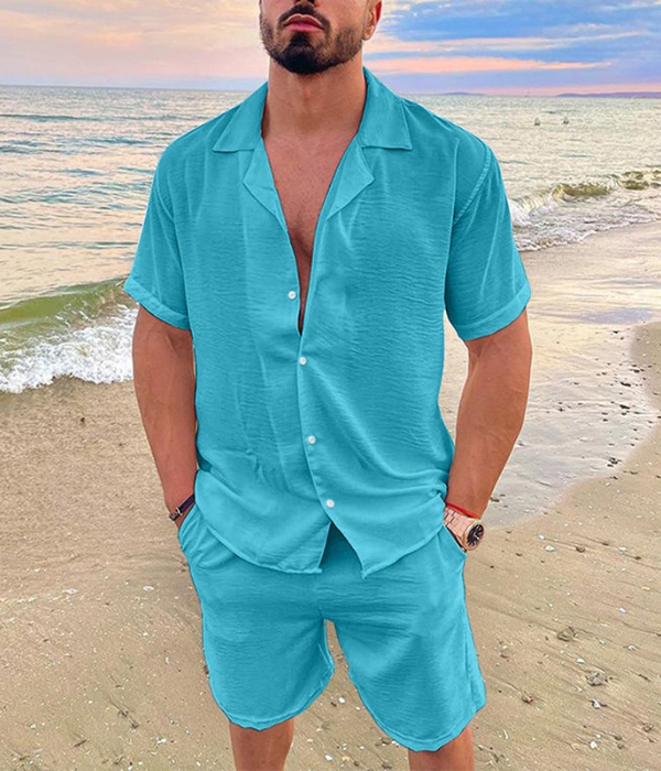 Men's Clothing | Casual Short Sleeve Shirt and Shorts Set with Lightweight Breathable Fabric for Summer Comfort 4