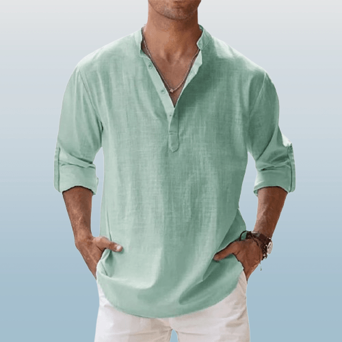 Men's Long Sleeve Henley Shirt in Breathable Linen Blend - Casual Regular Fit for Spring/Summer 3