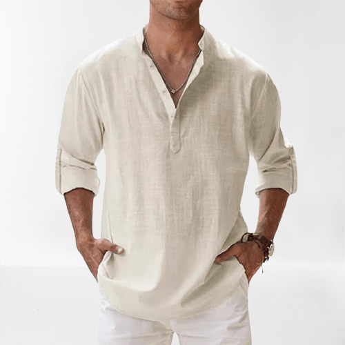 Men's Long Sleeve Henley Shirt in Breathable Linen Blend - Casual Regular Fit for Spring/Summer 4