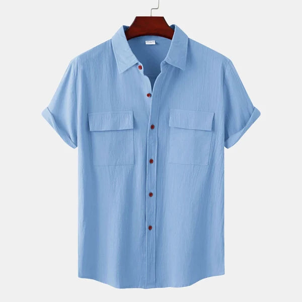 Men's Short Sleeve Button Up Shirt | Lightweight Fabric with Chest Pockets for Summer Style 0