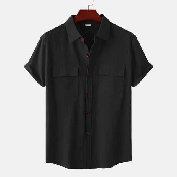 Men's Short Sleeve Button Up Shirt | Lightweight Fabric with Chest Pockets for Summer Style 1