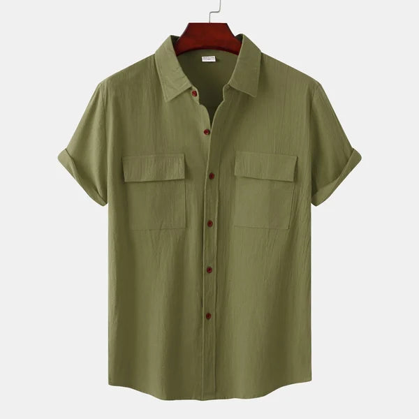 Men's Short Sleeve Button Up Shirt | Lightweight Fabric with Chest Pockets for Summer Style 10