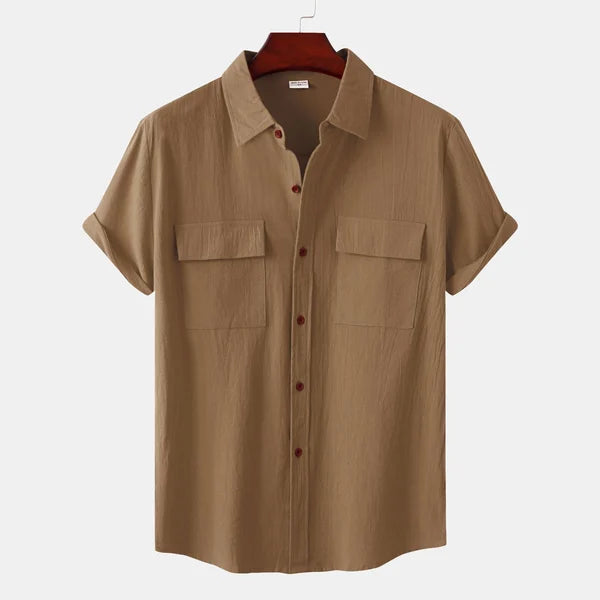Men's Short Sleeve Button Up Shirt | Lightweight Fabric with Chest Pockets for Summer Style 11