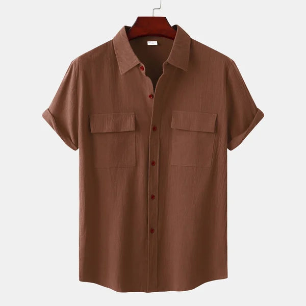 Men's Short Sleeve Button Up Shirt | Lightweight Fabric with Chest Pockets for Summer Style 4